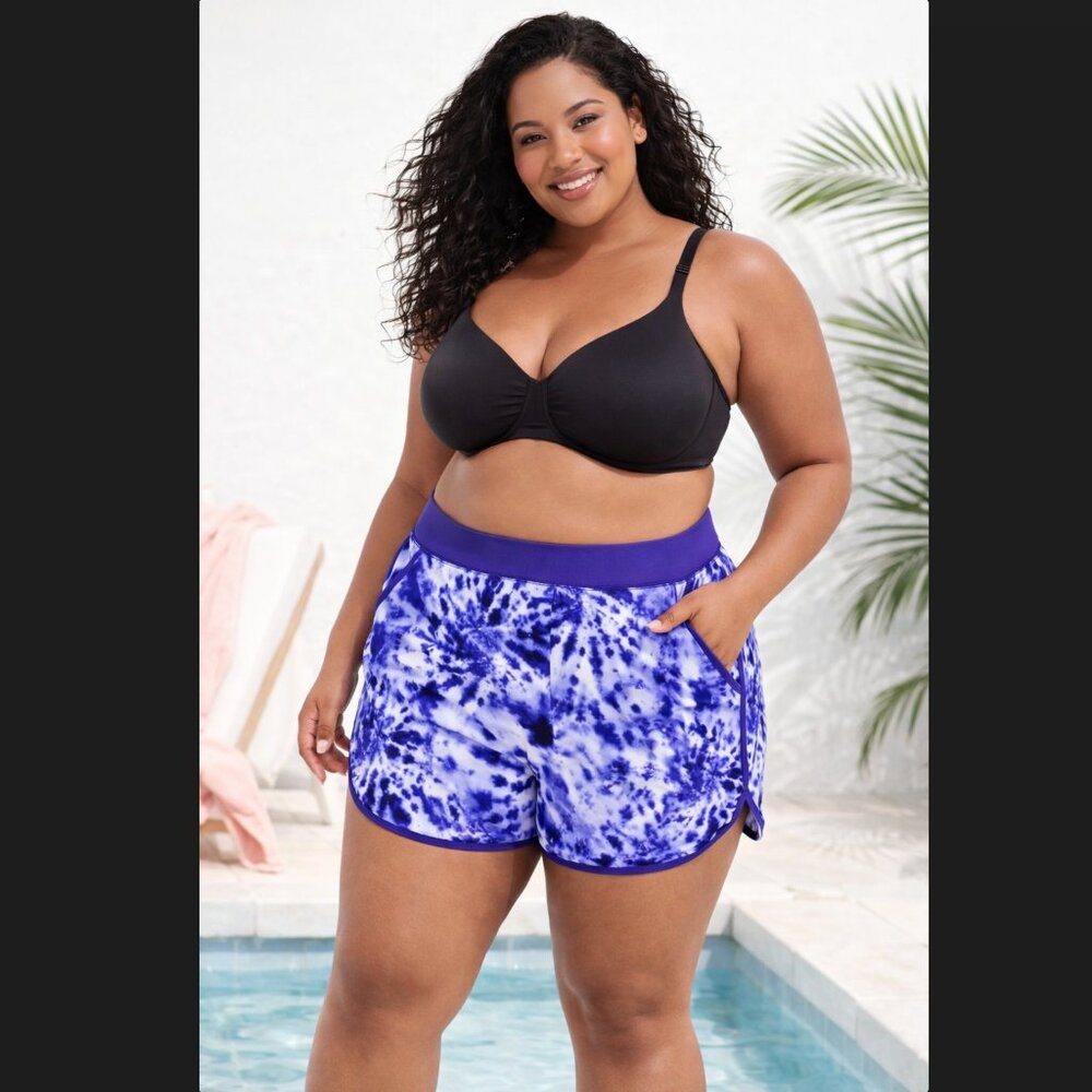 Torrid Swim Shorts 1X 14 16 Purple Tie Dye High Rise Dolphin Active Modest NWT